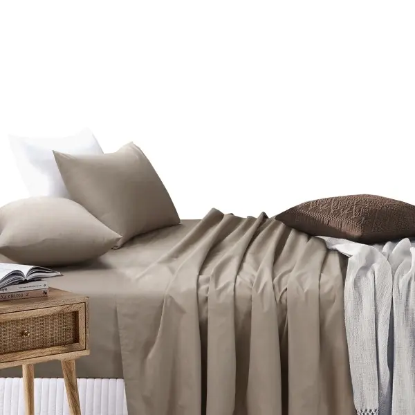 Amsons Beige Bedsheets Set- Flat & Fitted Sheets With Pillowcases