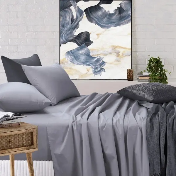 Amsons Light Grey Bedsheets Set- Flat & Fitted Sheets With Pillowcases