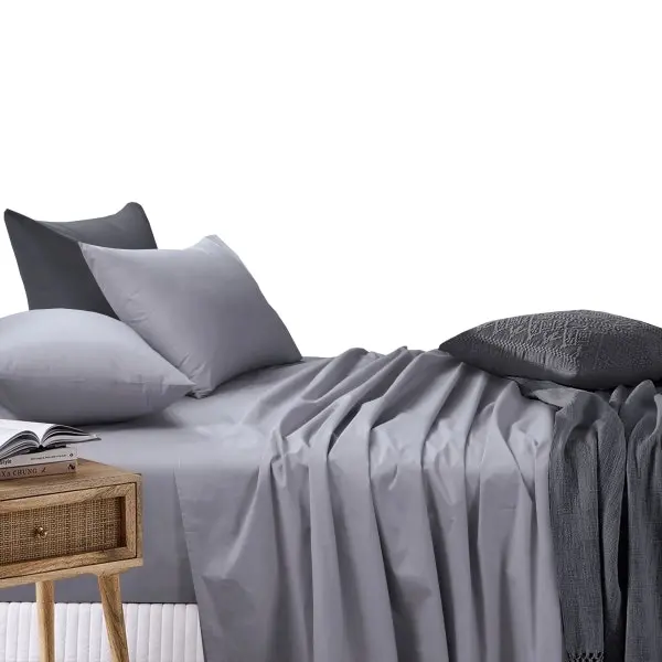 Amsons Light Grey Bedsheets Set- Flat & Fitted Sheets With Pillowcases