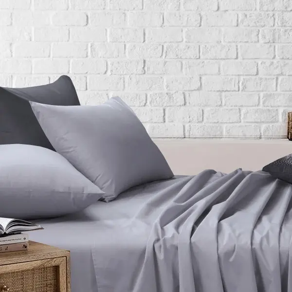 Amsons Light Grey Bedsheets Set- Flat & Fitted Sheets With Pillowcases