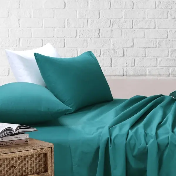 Amsons Teal Bedsheets Set- Flat & Fitted Sheets With Pillowcases