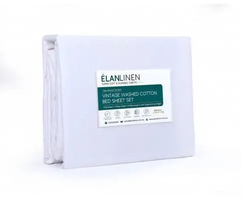 Elan Linen 100% Egyptian Cotton Vintage Washed 500TC Sheets Set - White