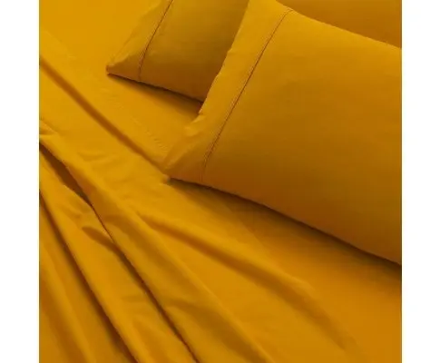 Elan Linen 100% Egyptian Cotton Vintage Washed 500TC Sheets Set - Mustard