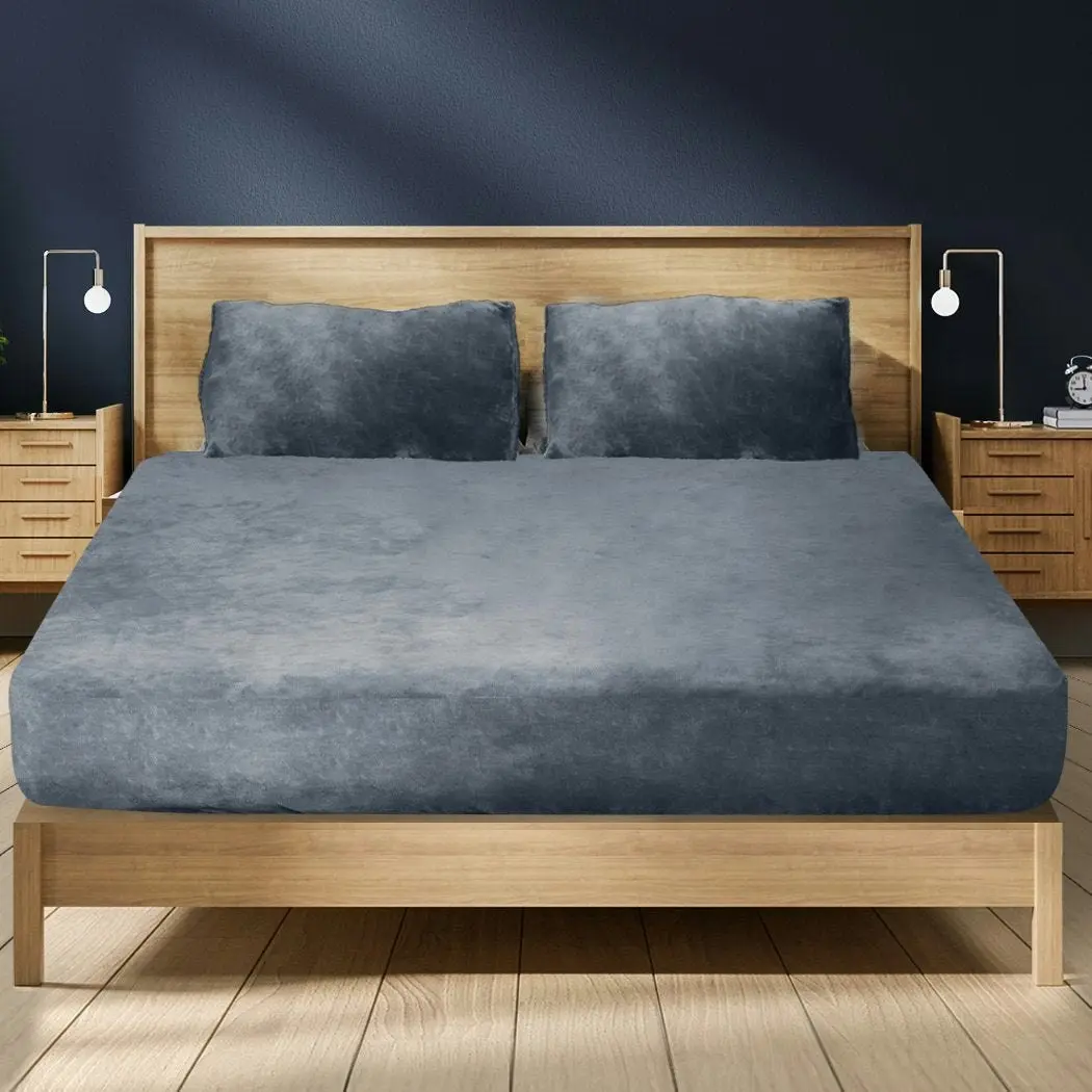 Bedding Set Ultrasoft Fitted Bed Sheet with Pillowcases Dark Grey King