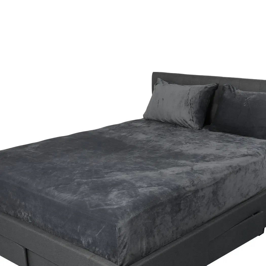 Bedding Set Ultrasoft Fitted Bed Sheet with Pillowcases Dark Grey King