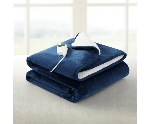 Electric Throw Rug Heated Blanket Washable Snuggle Flannel Winter Navy