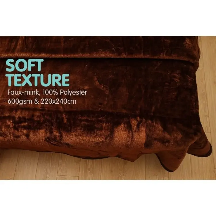 Laura Hill 600gsm Large Double Sided Faux Mink Blanket   Chocolate