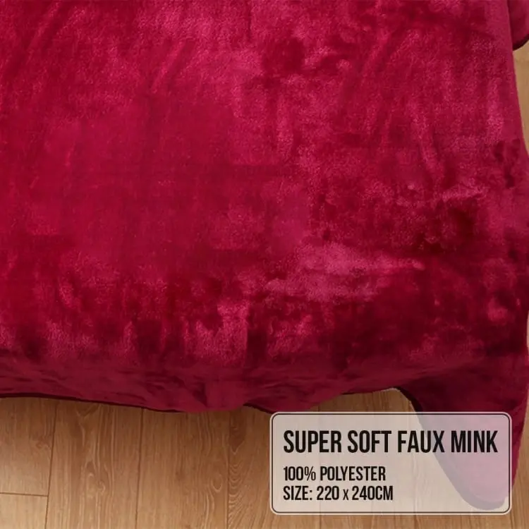 Laura Hill 6600gsm Large Double Sided Faux Mink Blanket   Wine Red