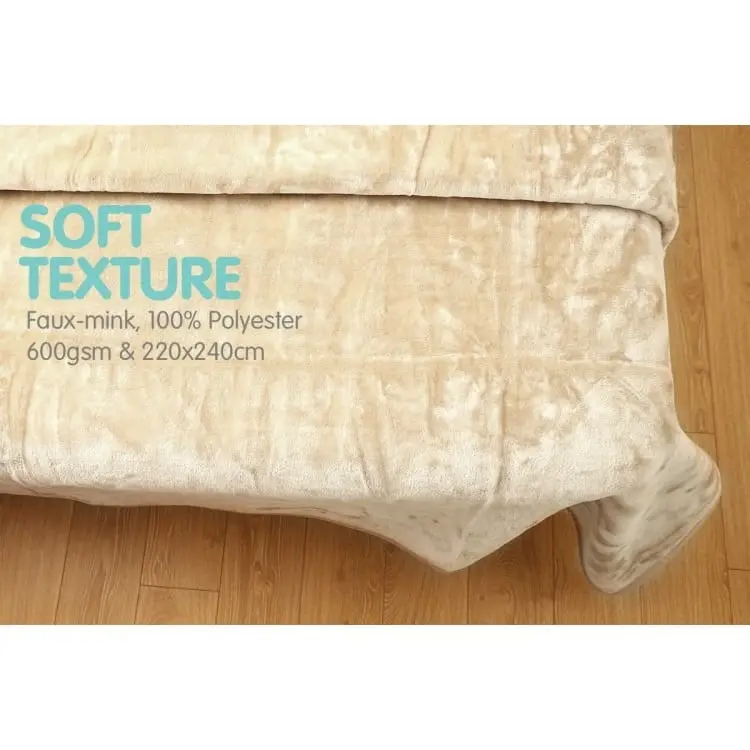 Laura Hill 600gsm Large Double Sided Queen Faux Mink Blanket   Beige