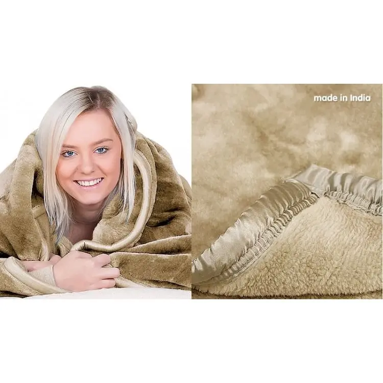 Laura Hill 600gsm Large Double Sided Queen Faux Mink Blanket   Beige