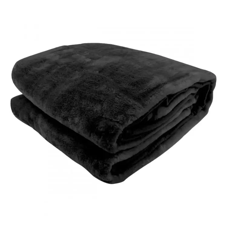 Laura Hill 600gsm Large Double Sided Queen Faux Mink Blanket   Black