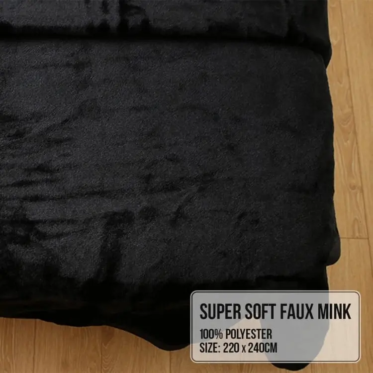 Laura Hill 600gsm Large Double Sided Queen Faux Mink Blanket   Black