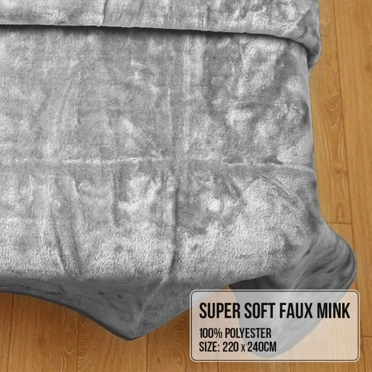 Laura Hill 600gsm Double Sided Queen Size Faux Mink Blanket   Pewter Silver