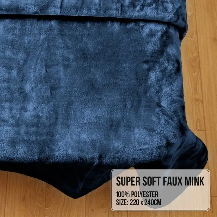 Laura Hill 600gsm Large Double Sided Faux Mink Blanket  Navy