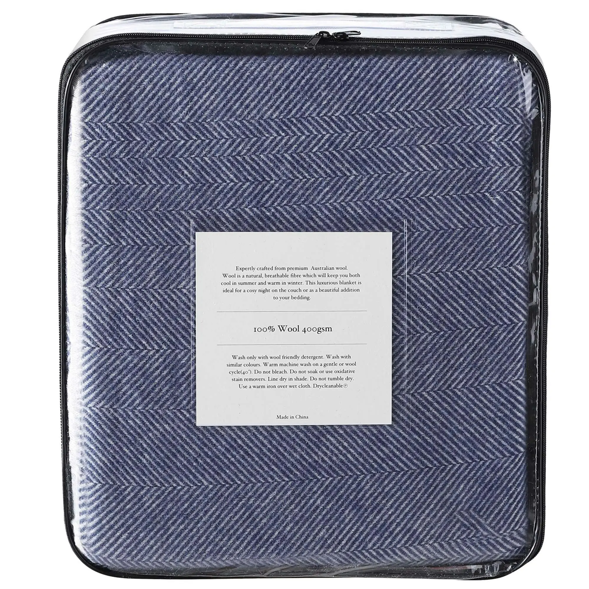 Accessorize Blue Herringbone Wool Blanket