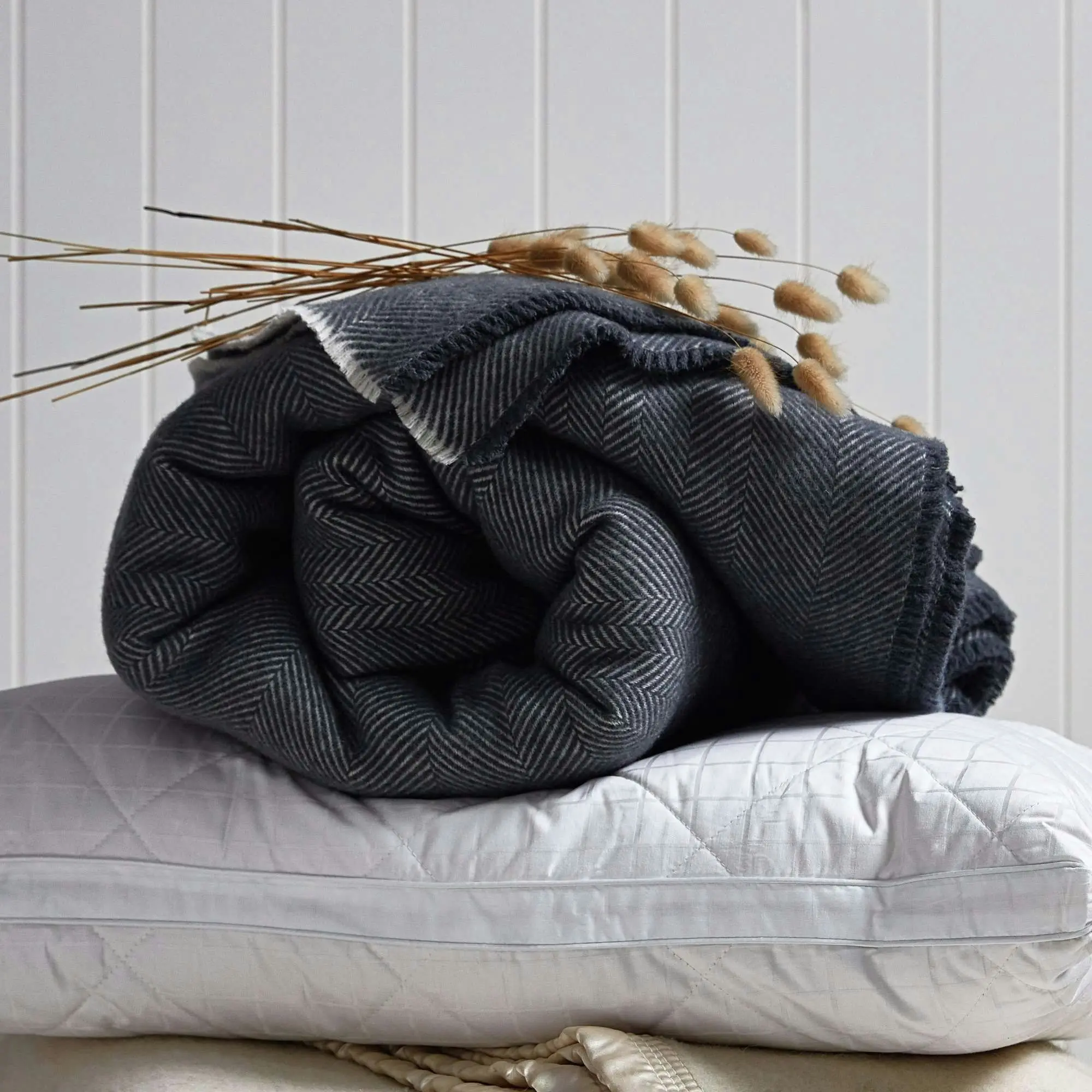 Accessorize Grey Herringbone Wool Blanket