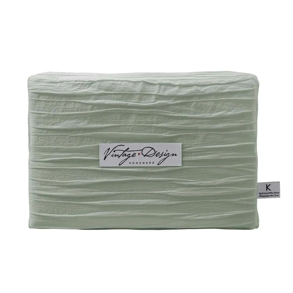 Vintage Design Malvern Cotton Quilt Cover Set - SAGE