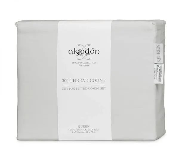 Algodon "300TC Cotton" FITTED SHEET Combo Set - SILVER