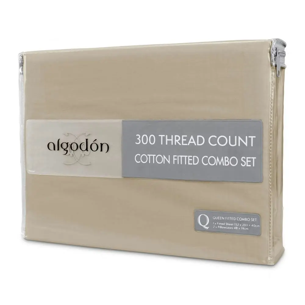 Algodon "300TC Cotton" FITTED SHEET Combo Set - STONE