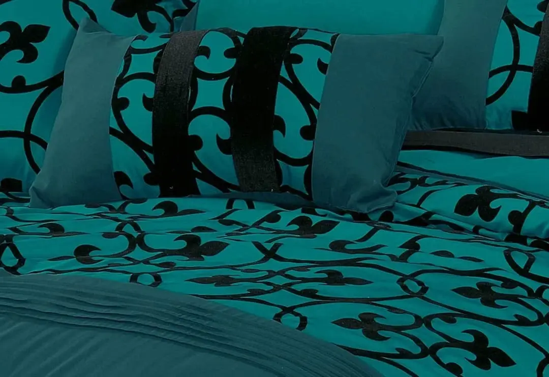 Luxton Lyde Teal Black Flocking Quilt Cover Set