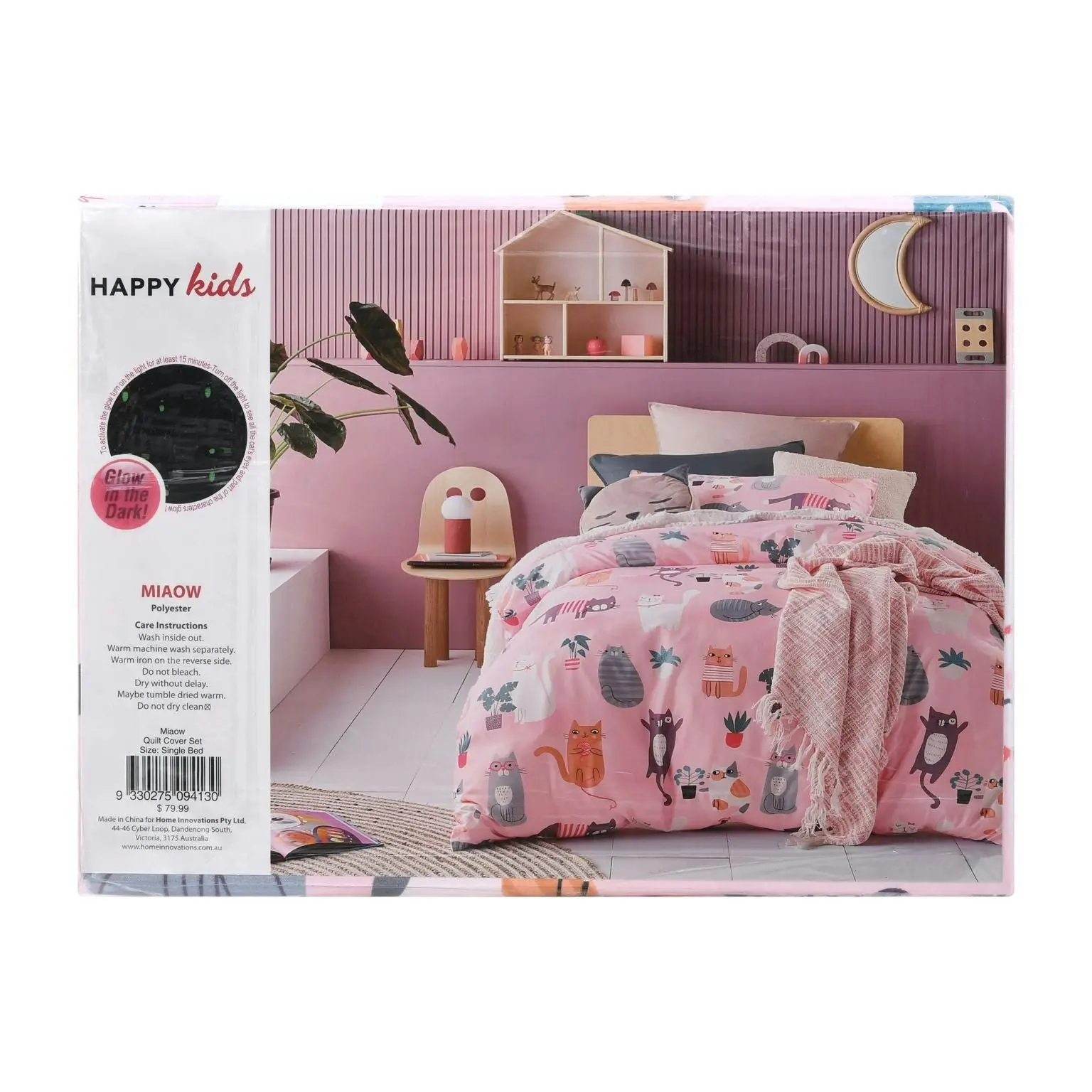 Happy Kids Miaow Glow in the Dark Quilt Cover Set