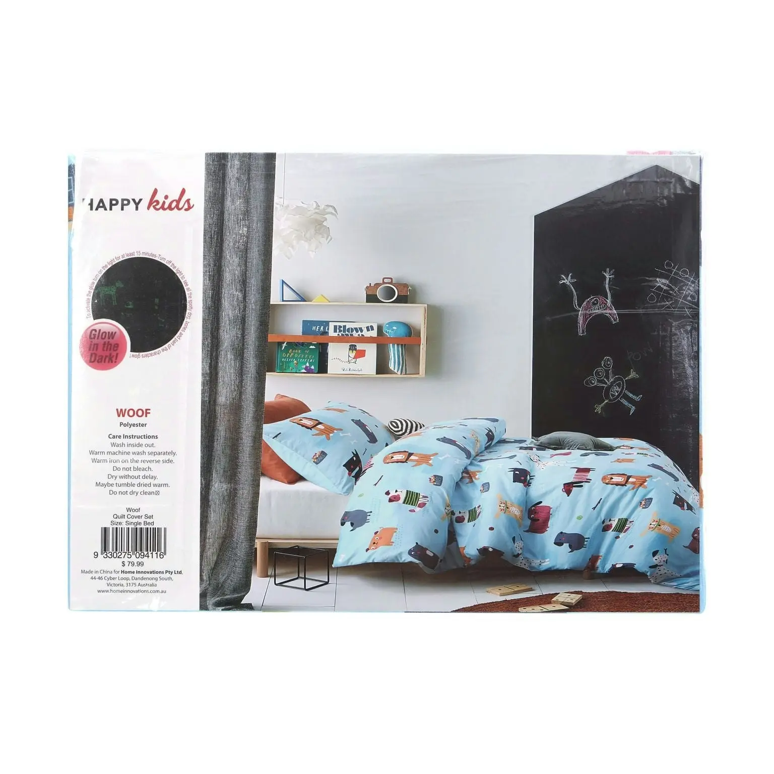 Happy Kids Woof Glow in the Dark Quilt Cover Set