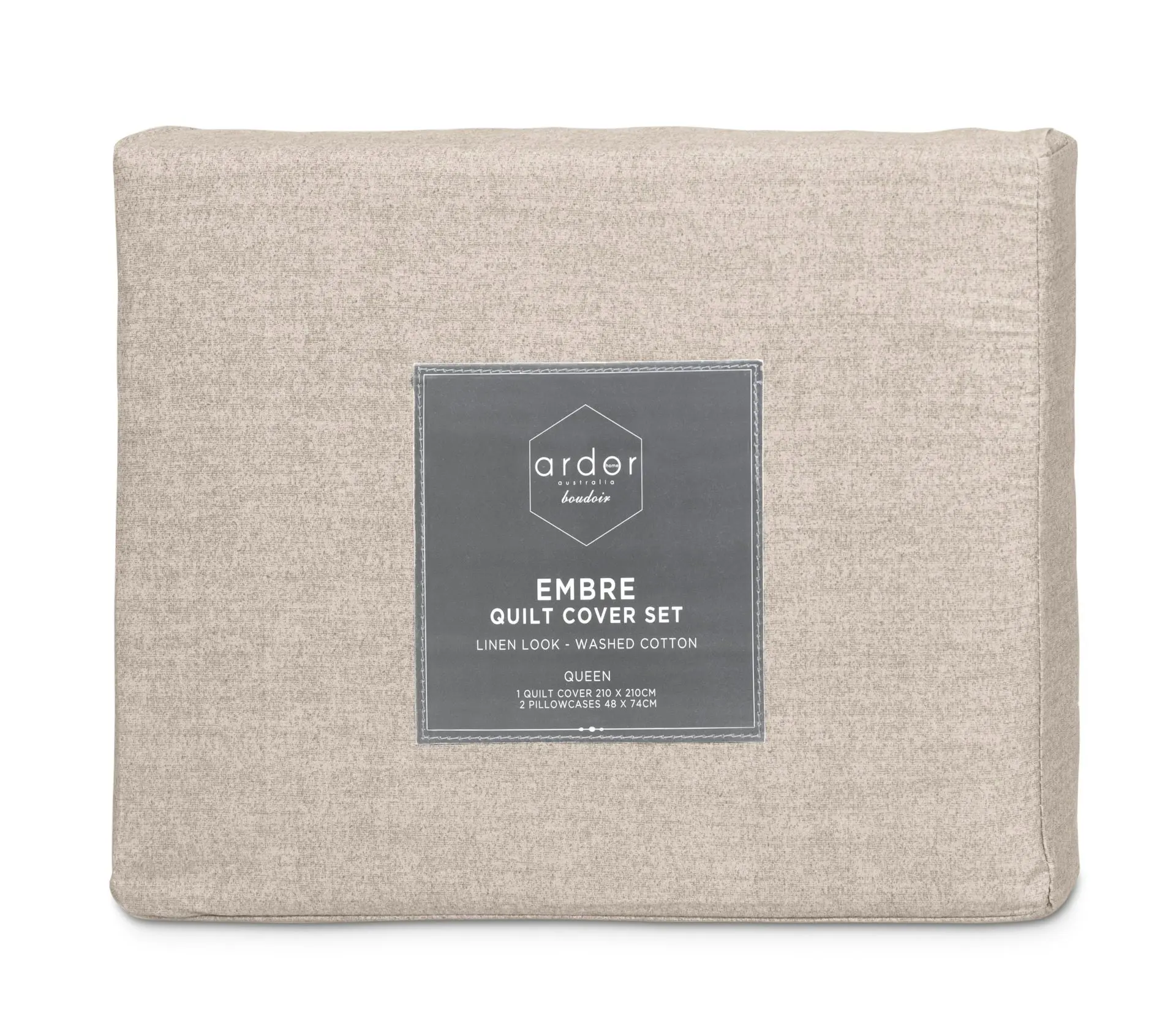 ARDOR BOUDOIR "Embre" Linen Look Washed Cotton QUILT COVER SET - WARM GREY