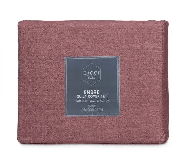 ARDOR BOUDOIR "Embre" Linen Look Washed Cotton QUILT COVER SET - PLUM