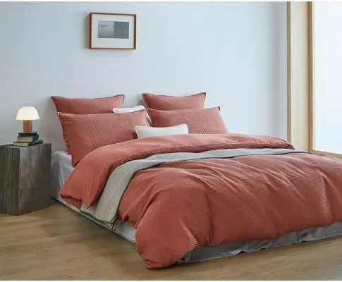 Gioia Casa 100% Cotton REVERSABLE checkered waffle quilt cover set - TERRACOTTA