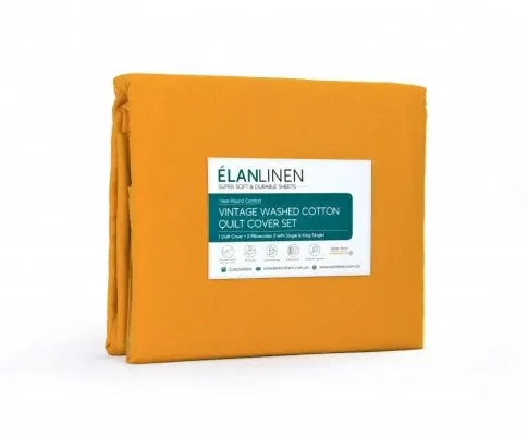 Elan Linen 100% Egyptian Cotton Vintage Washed 500TC Quilt Cover Set - Mustard