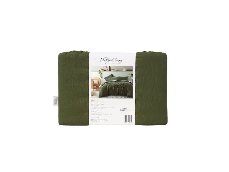 Vintage Design Olive 100% Linen Quilt Cover Set