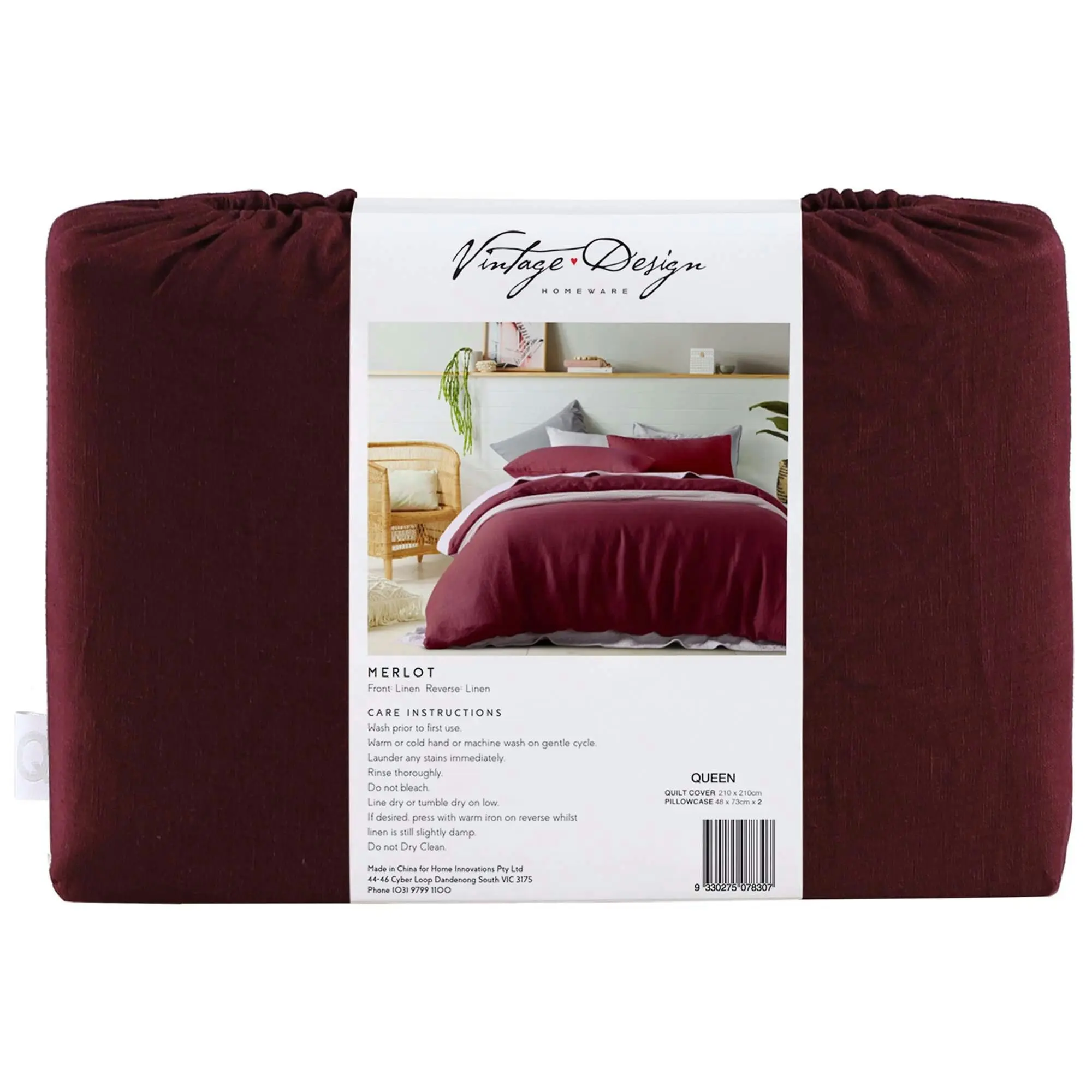 Vintage Design Merlot Linen Quilt Cover Set