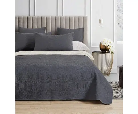 Gioia Casa Lisbon Quilted 3 Pieces Embossed Coverlet Set - CHARCOAL