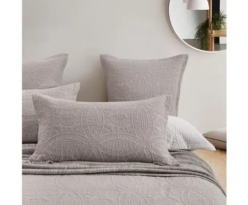 Gioia Casa Lisbon Quilted 3 Pieces Embossed Coverlet Set - BEIGE