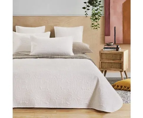 Gioia Casa Lisbon Quilted 3 Pieces Embossed Coverlet Set - WHITE