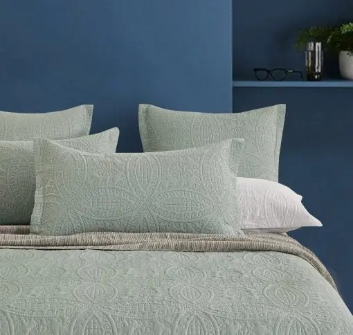 Gioia Casa Lisbon Quilted 3 Pieces Embossed Coverlet Set - SAGE GREEN