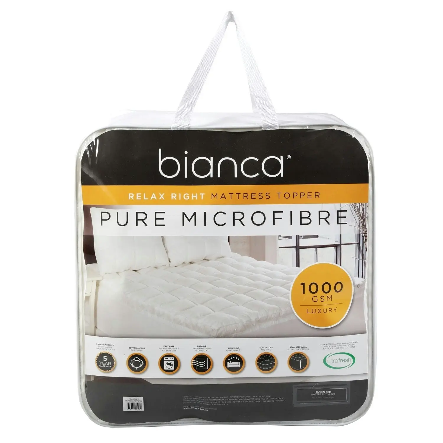 Bianca Bedding RELAX RIGHT PURE MICROFIBRE MATTRESS TOPPER 1000GSM