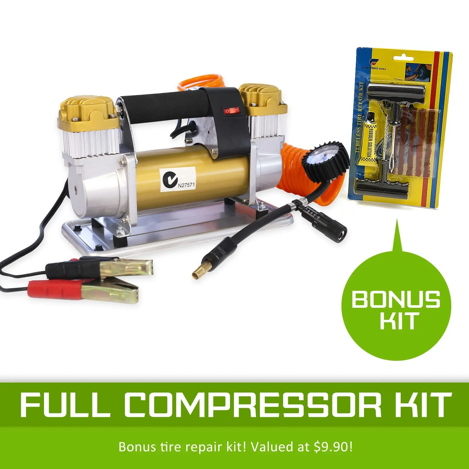 200L/MIN 12V Portable Air Compressor - GOLD