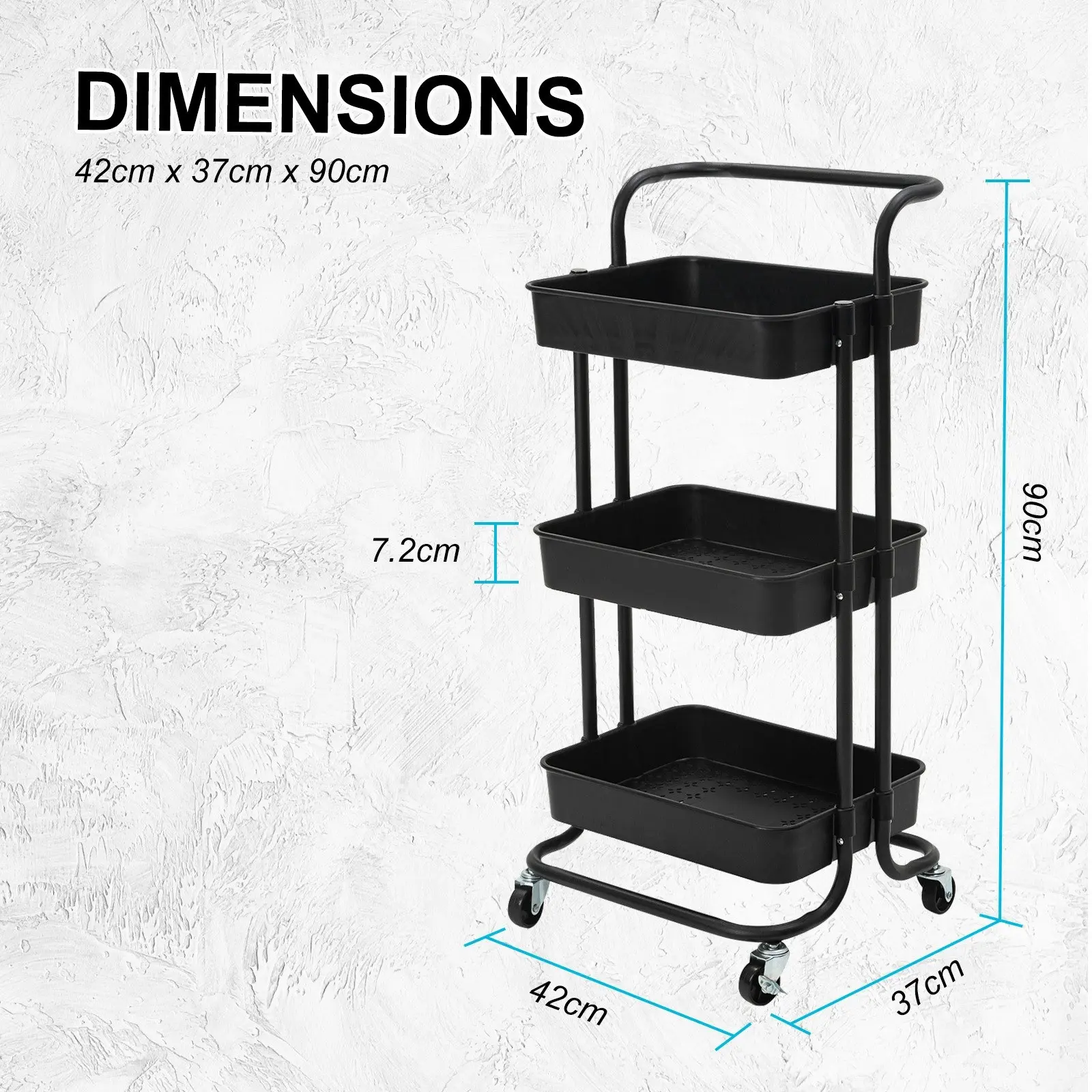 Trolley Cart Storage 3 Tier - BLACK