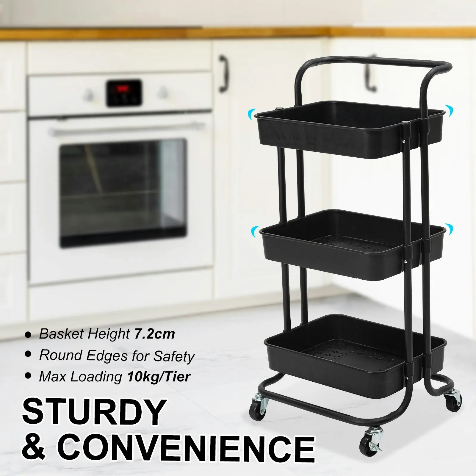 Trolley Cart Storage 3 Tier - BLACK