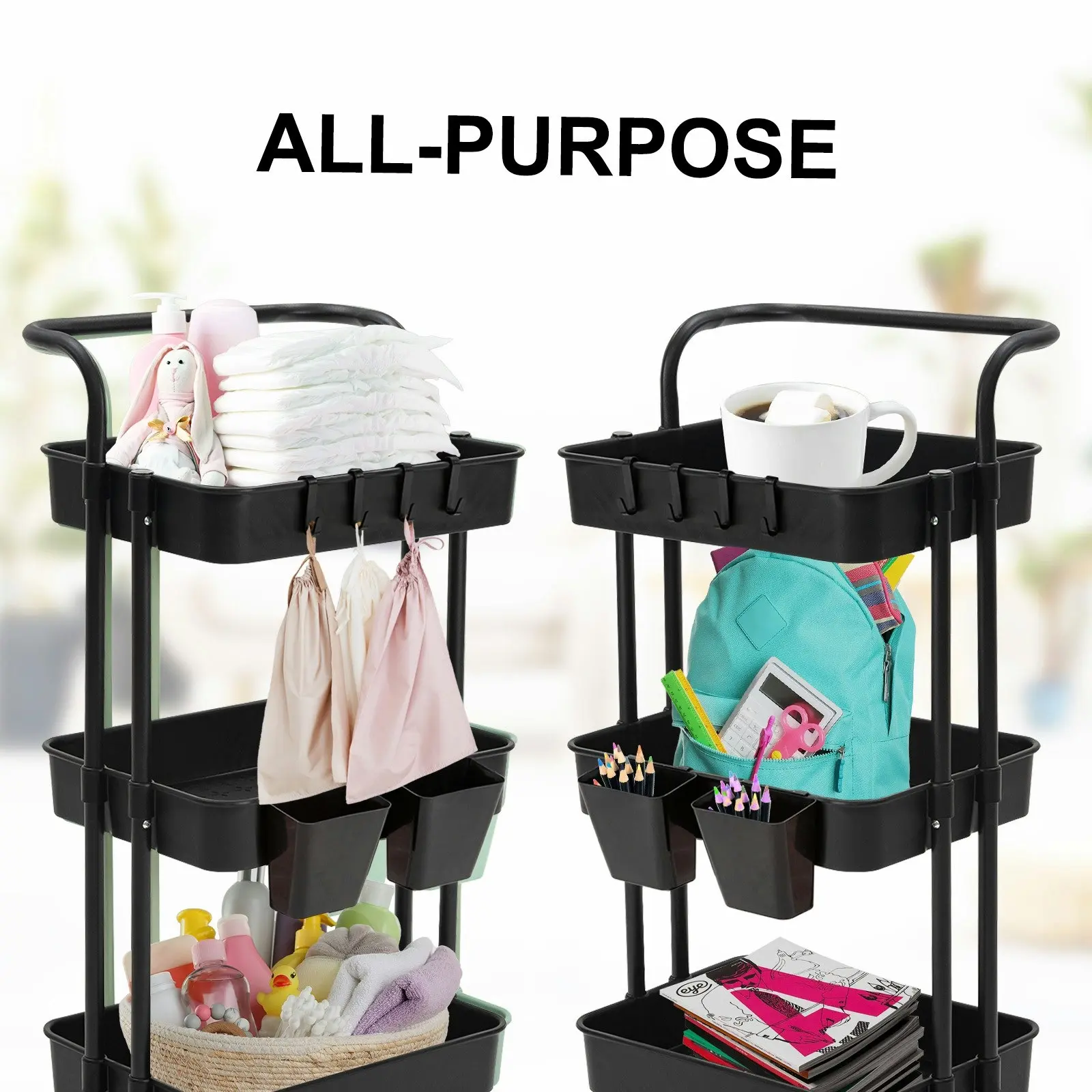 Trolley Cart Storage 3 Tier - BLACK