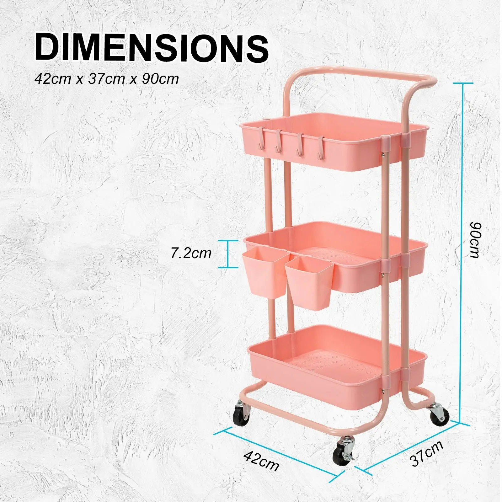 Trolley Cart Storage 3 Tier - PINK