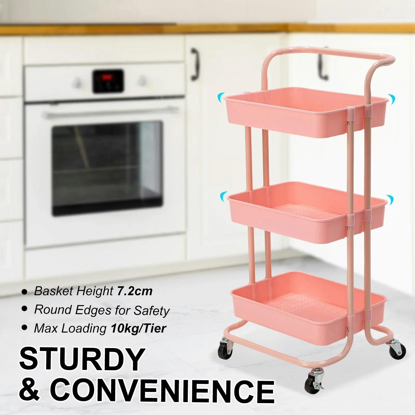 Trolley Cart Storage 3 Tier - PINK