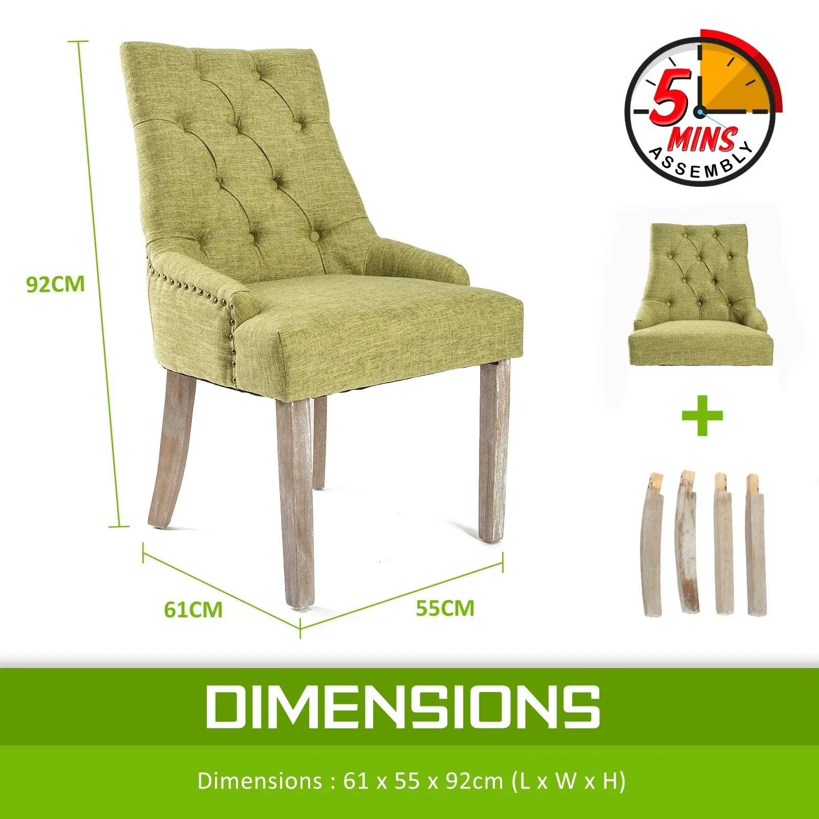 4X French Provincial Oak Leg Chair AMOUR - GREEN