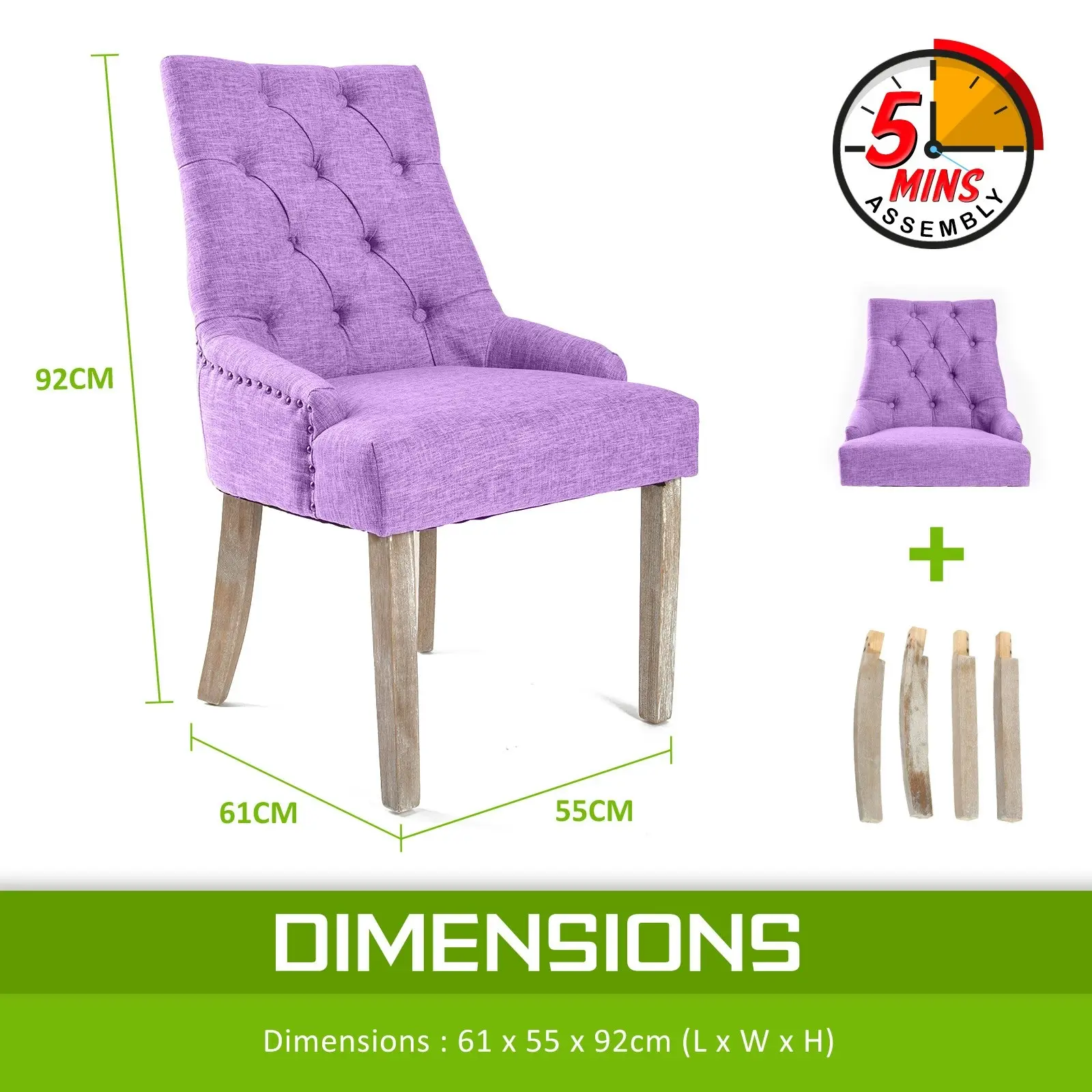 4X French Provincial Oak Leg Chair AMOUR - VIOLET