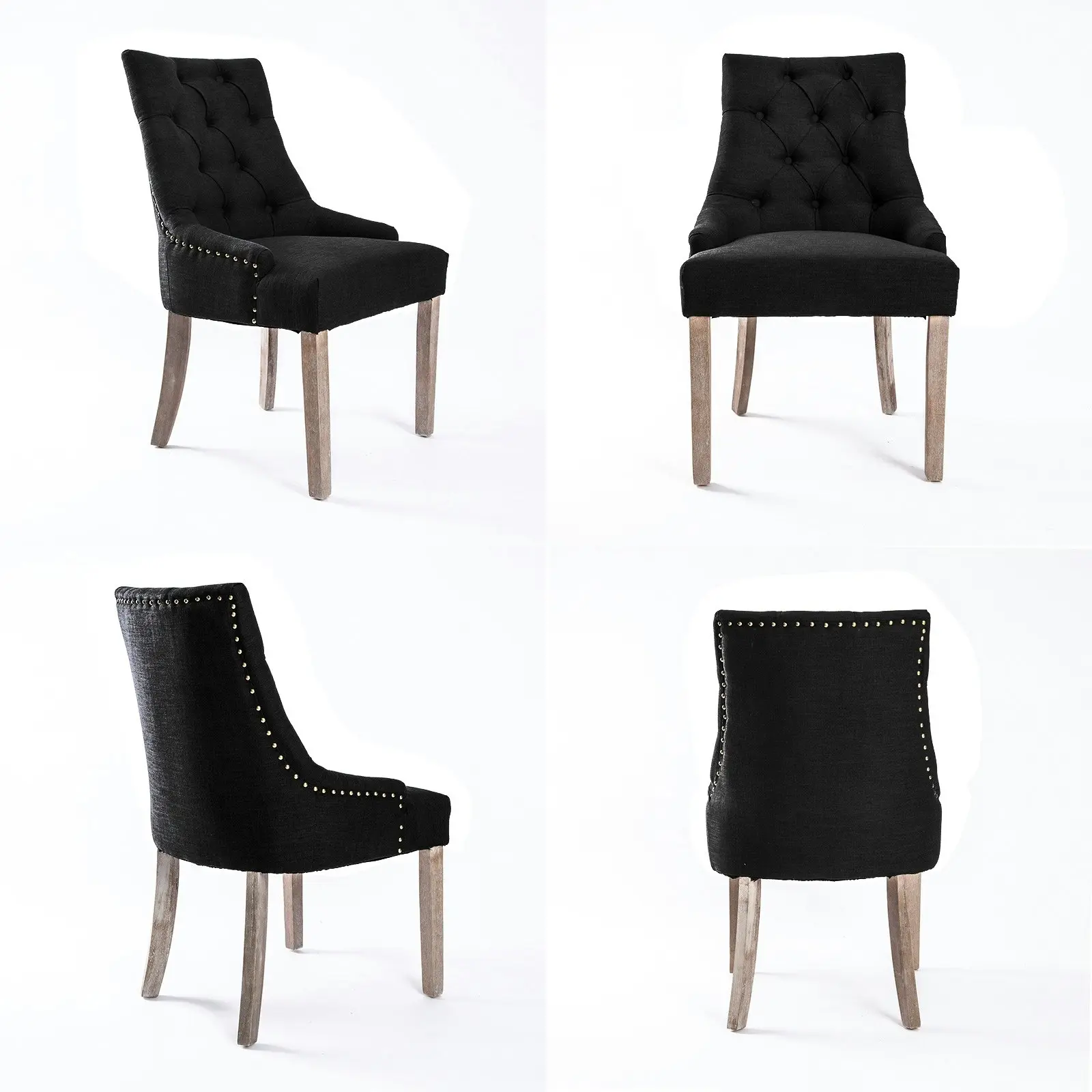 4X French Provincial Oak Leg Chair AMOUR - DARK BLACK