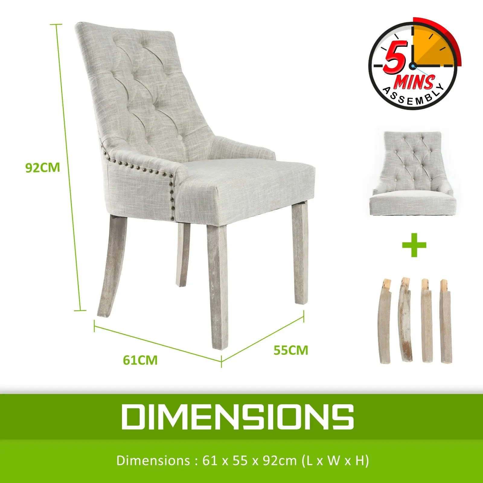 4X French Provincial Oak Leg Chair AMOUR - CREAM