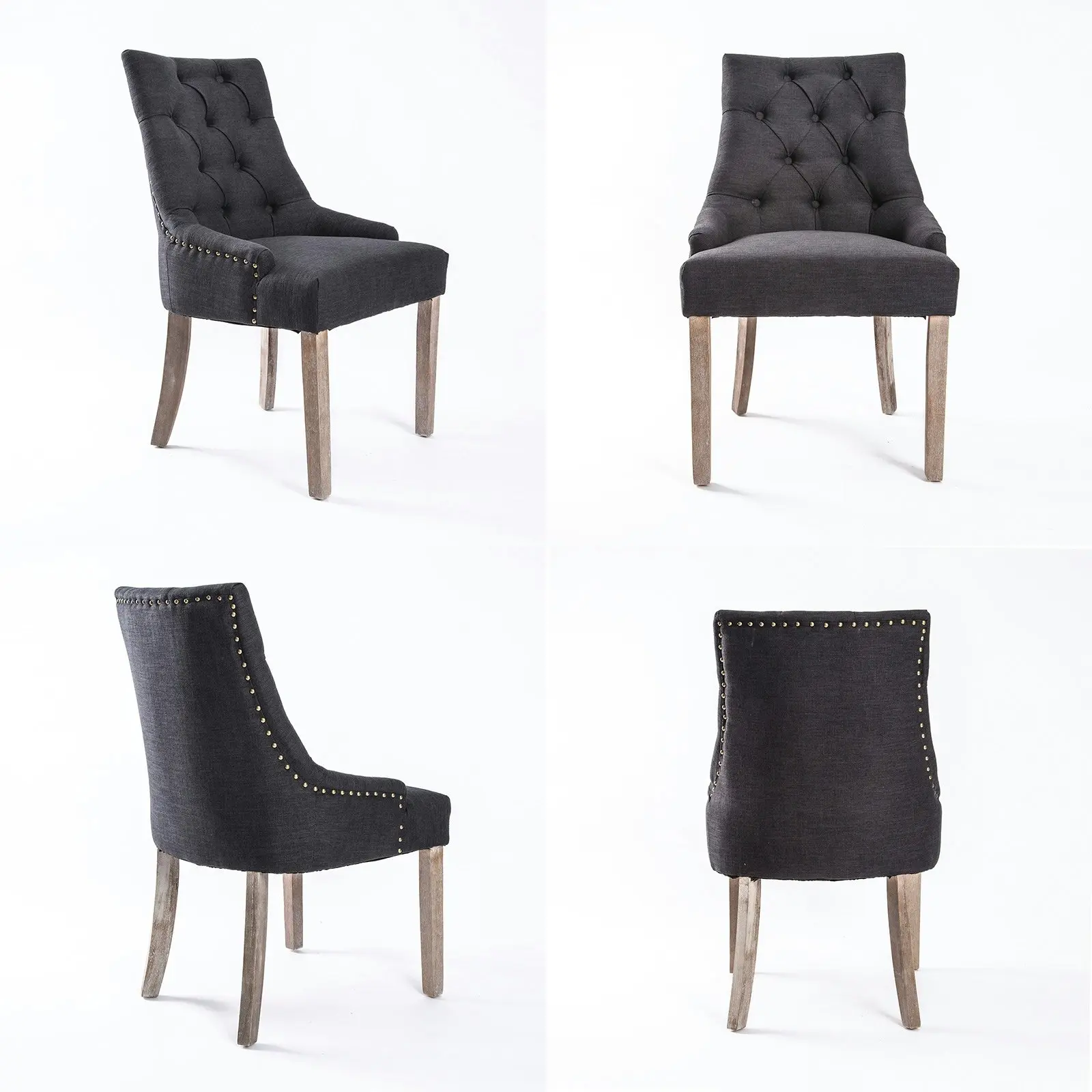 2X French Provincial Oak Leg Chair AMOUR - BLACK (CHARCOAL)