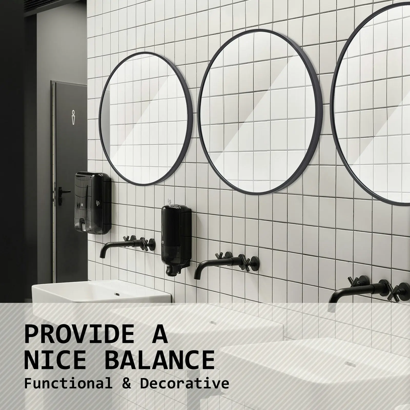 80cm Wall Mirror Round Bathroom - BLACK