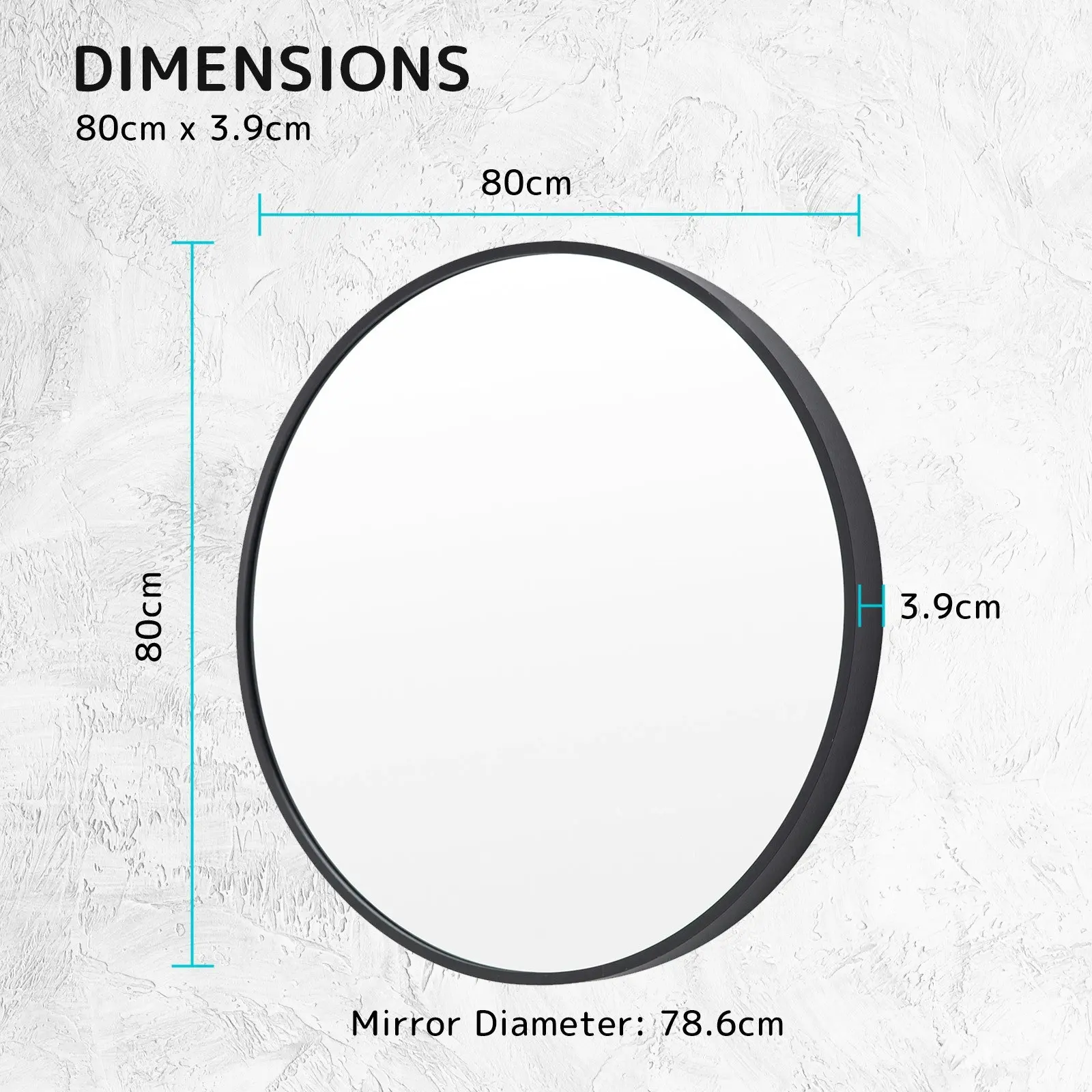 80cm Wall Mirror Round Bathroom - BLACK